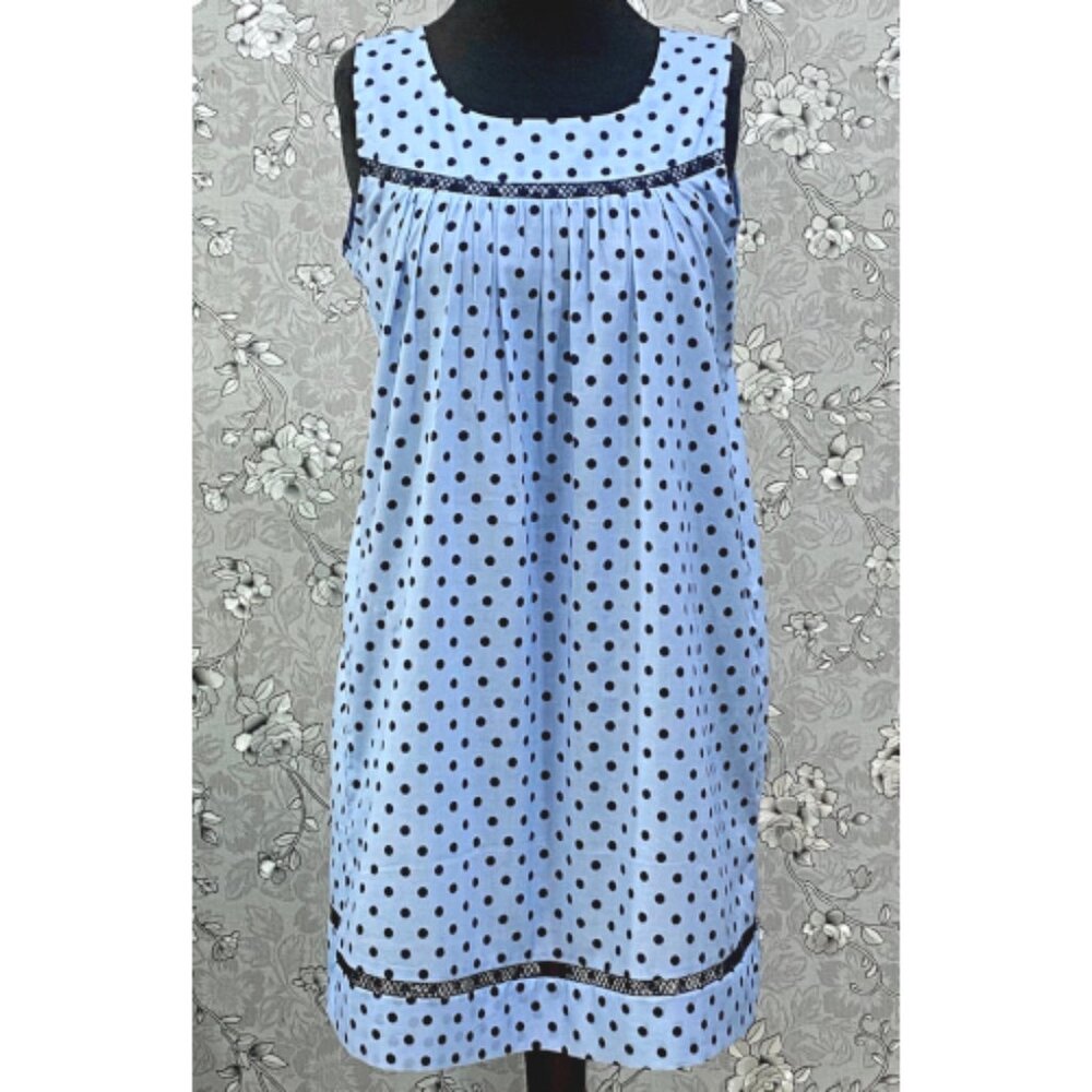 SoieRose 100% Cotton Polka Dot Victorian – Sleeveless Summer Nightgown SR-1210